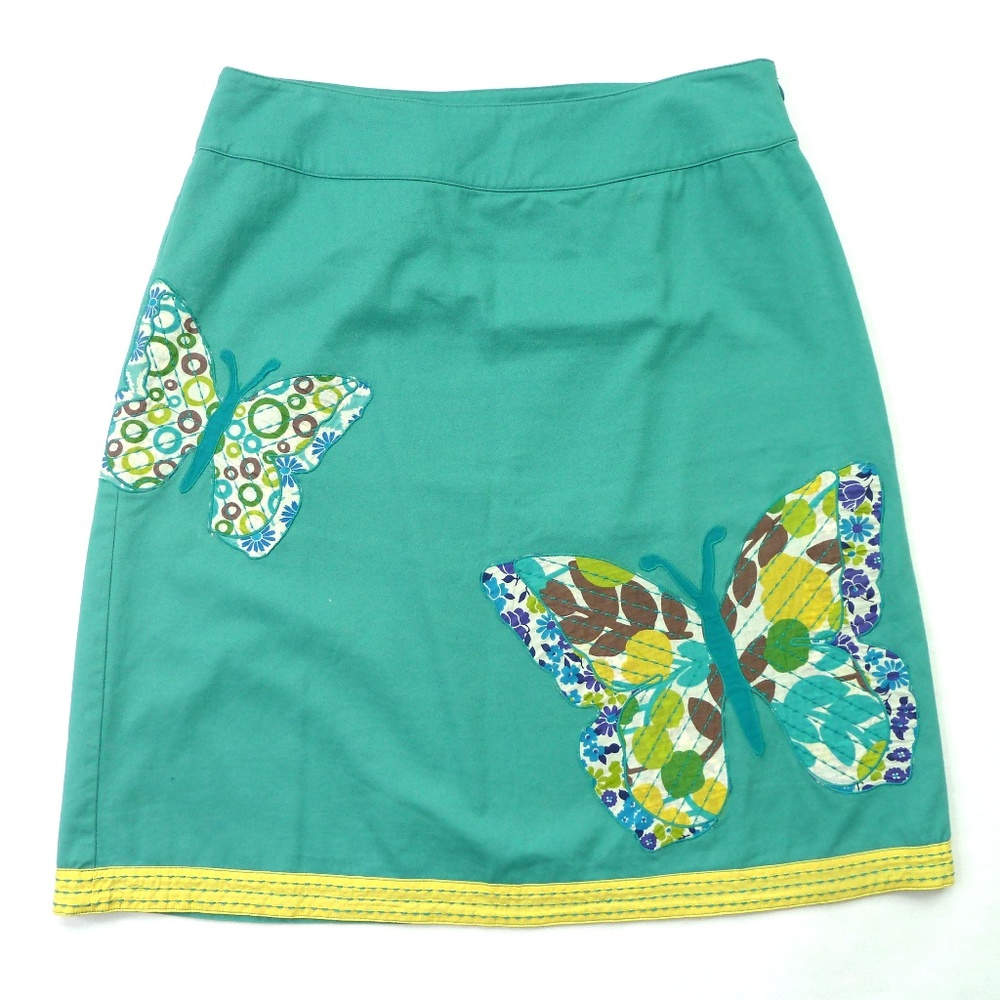Boden Jade Green Skirt Butterflies Applique